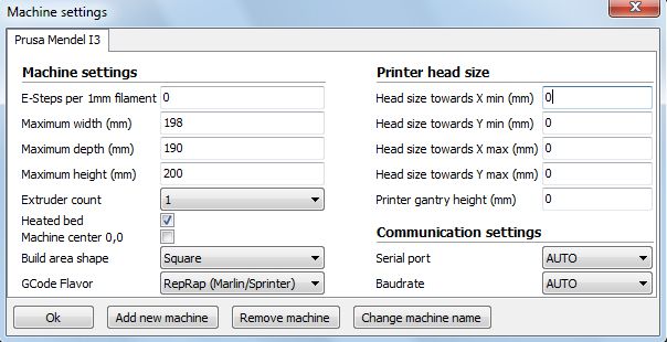 machine settings